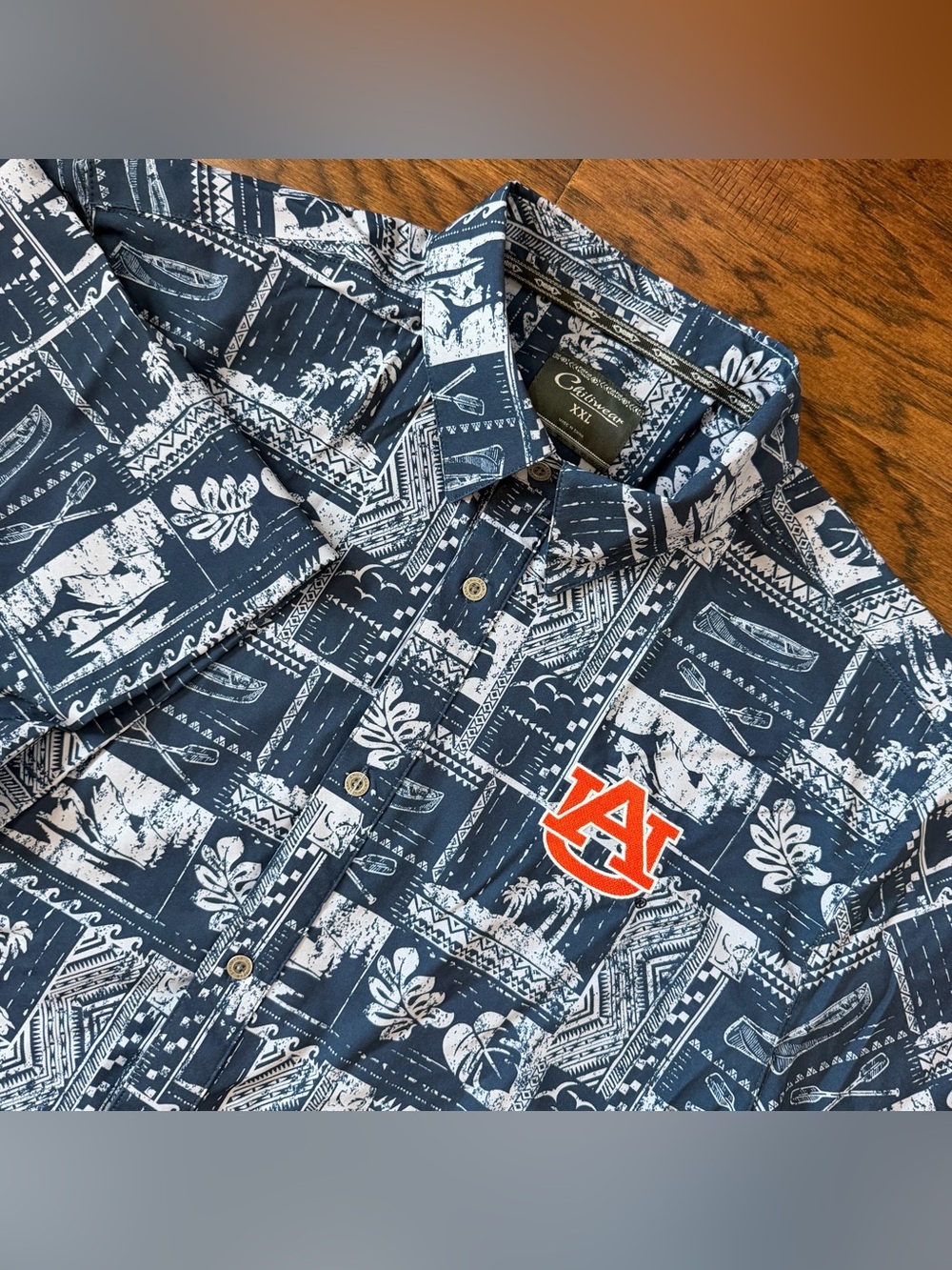 Auburn Tigers Men’s Chiliwear Hawaiian Shirt XXL Blue Palm Outdoor Print AU NCAA